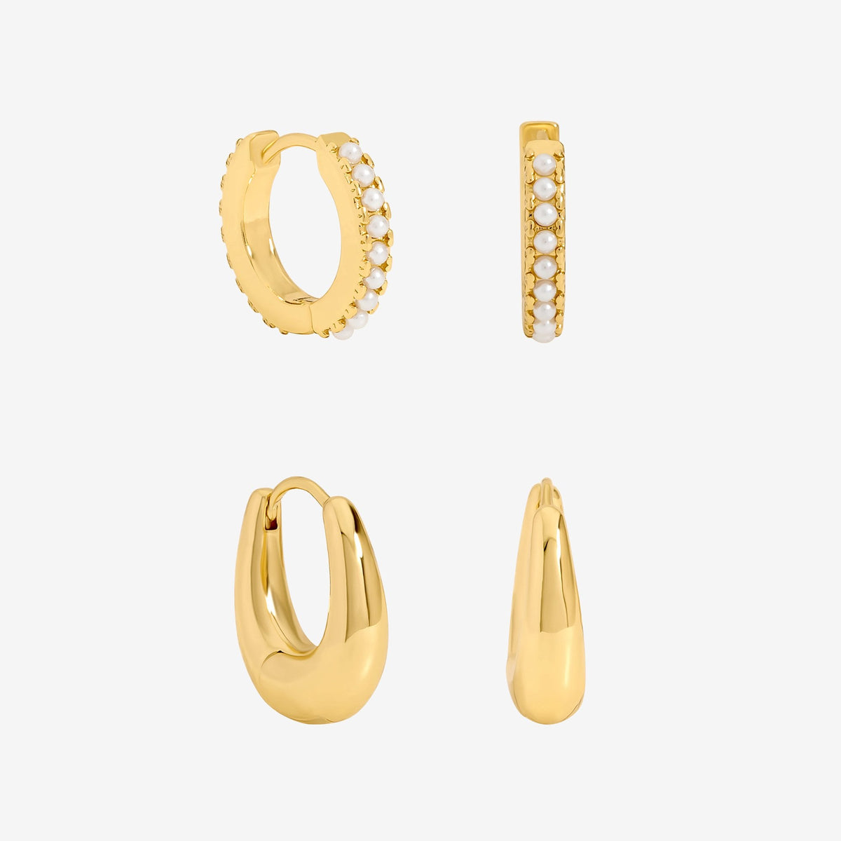 Jon Richard Gold Polished and Pearl Hoops - Pack of 2