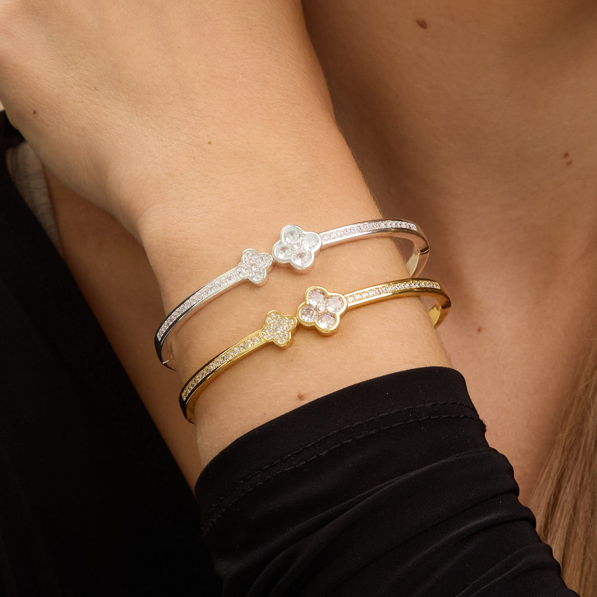 Jon Richard Gold Plated and Pave Clover Bangle