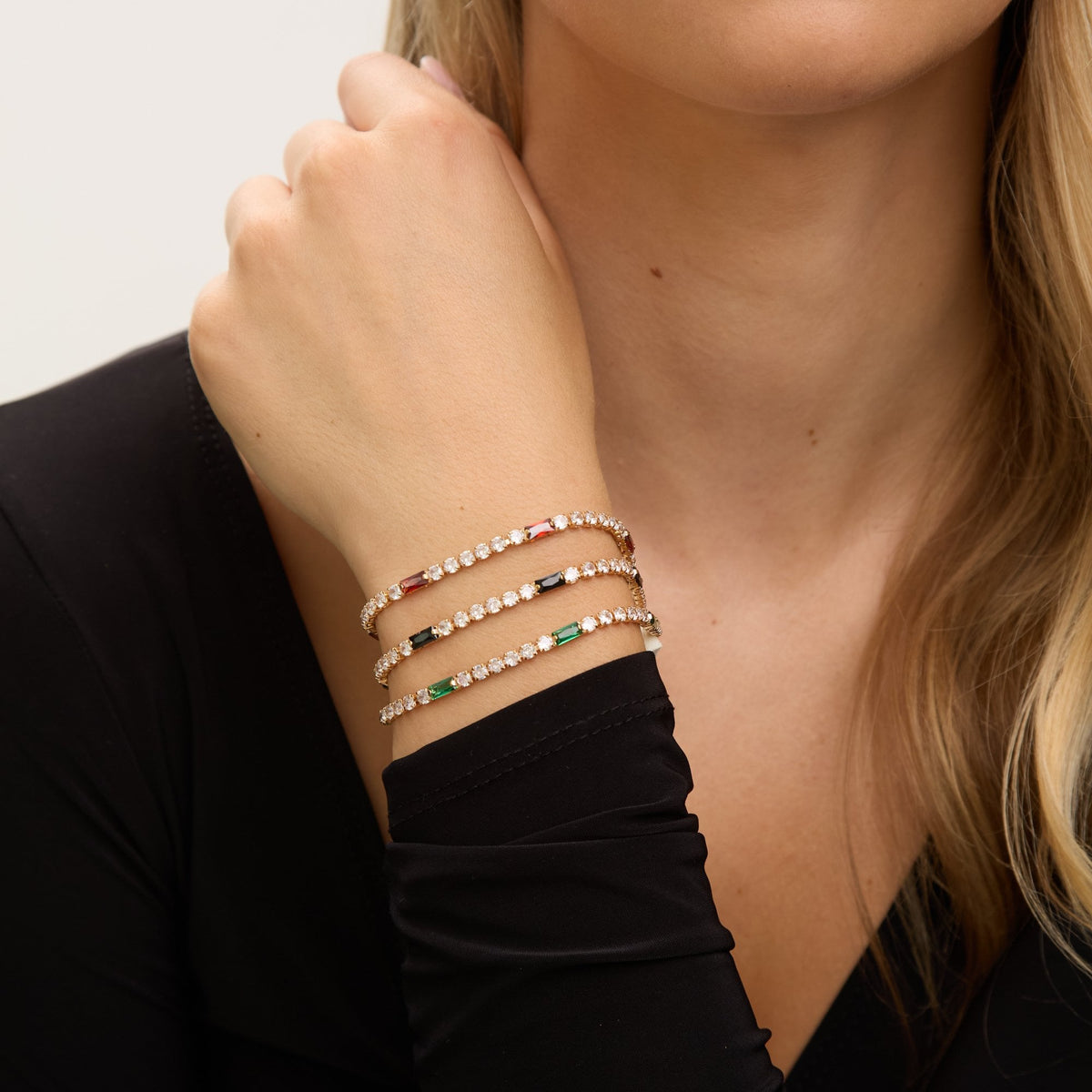 Jon Richard Gold Plated Round Stone and Emerald Tennis Bracelet