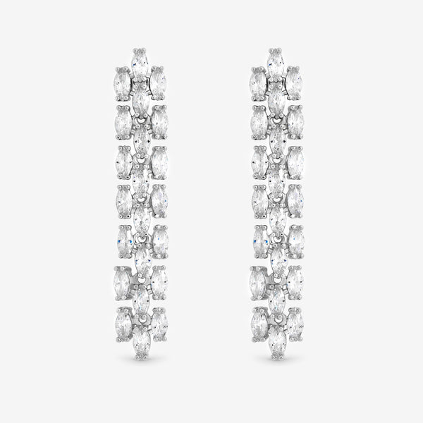 Jon Richard Rhodium Plated and Cubic Zirconia Navette Drop Earring