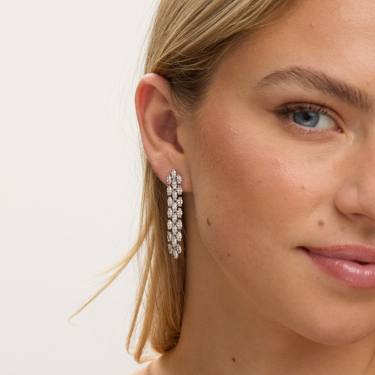Jon Richard Rhodium Plated and Cubic Zirconia Navette Drop Earring