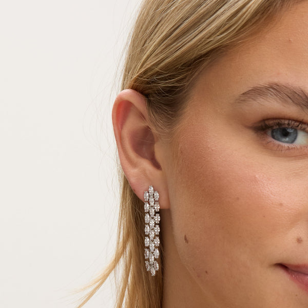 Jon Richard Rhodium Plated and Cubic Zirconia Navette Drop Earring