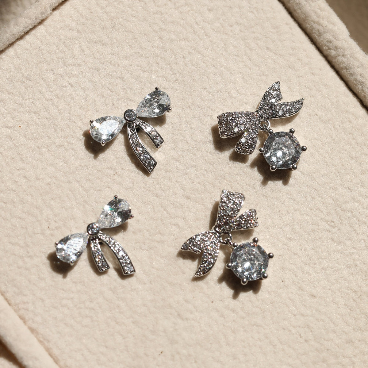 Jon Richard Rhodium Plated and Pave Mini Bow Earrings
