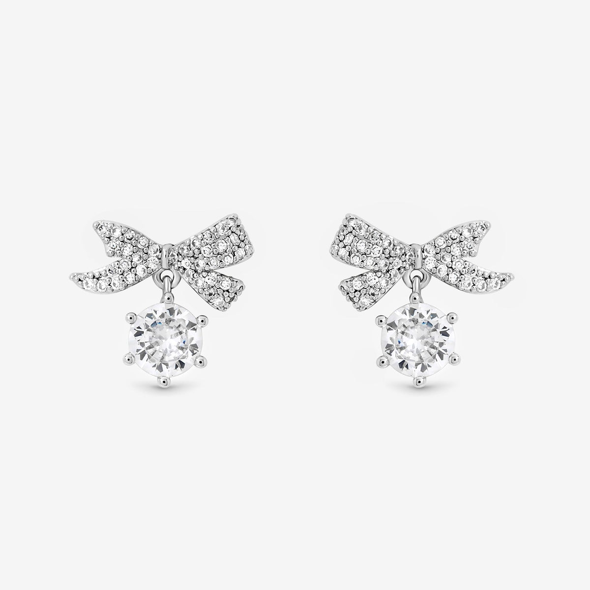 Jon Richard Rhodium Plated and Pave Mini Bow Earrings