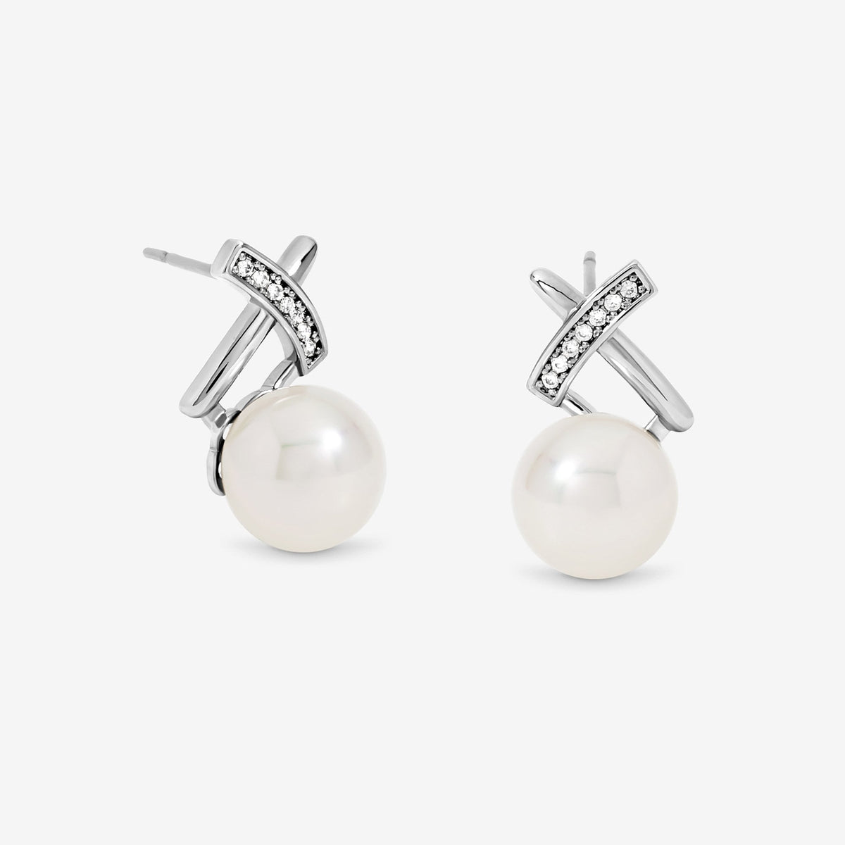 Jon Richard Rhodium Plated Pave and Pearl Kiss Stud Earrings