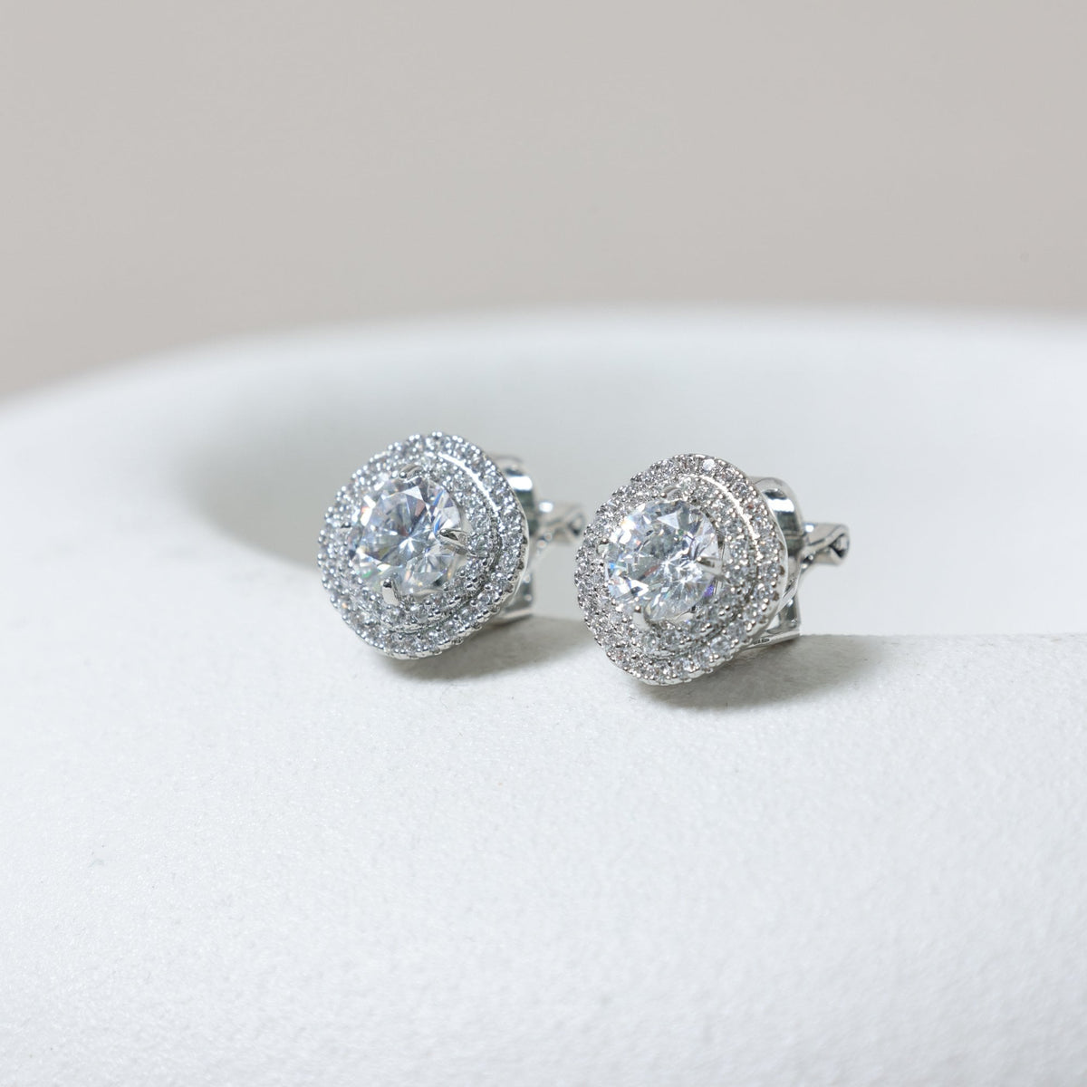 Jon Richard Rhodium Plated Double Halo Crystal Clip Earrings
