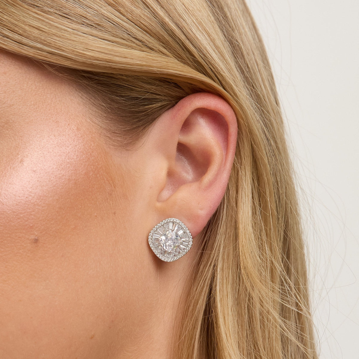 Jon Richard Rhodium Plated Baguette Cubic Zirconia Stud Clip Earrings
