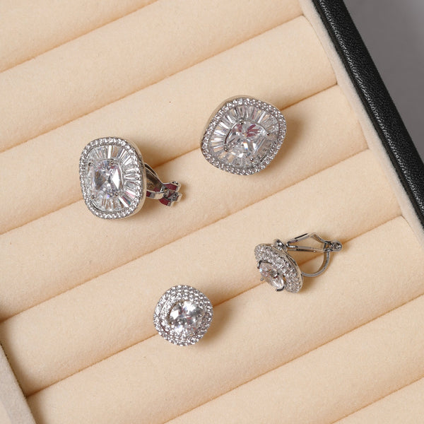 Jon Richard Rhodium Plated Baguette Cubic Zirconia Stud Clip Earrings