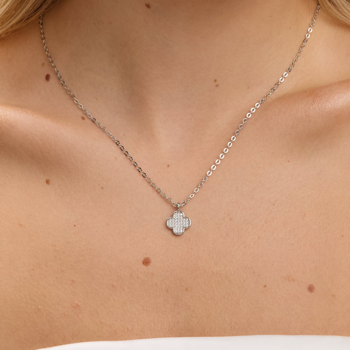 Jon Richard Rhodium Plated Micro Pave Clover Pendant