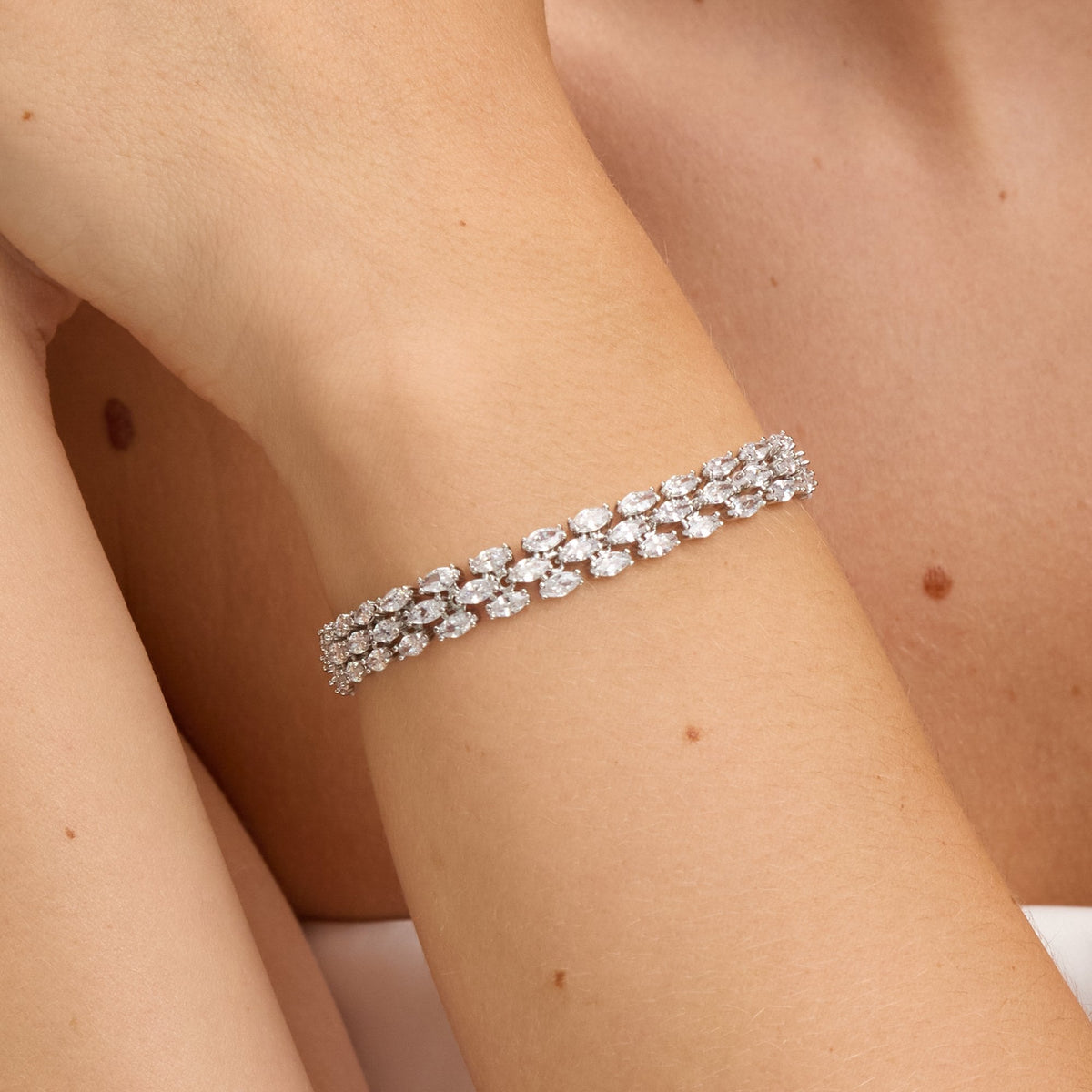 Jon Richard Rhodium Plated and Cubic Zirconia Navette Bracelet