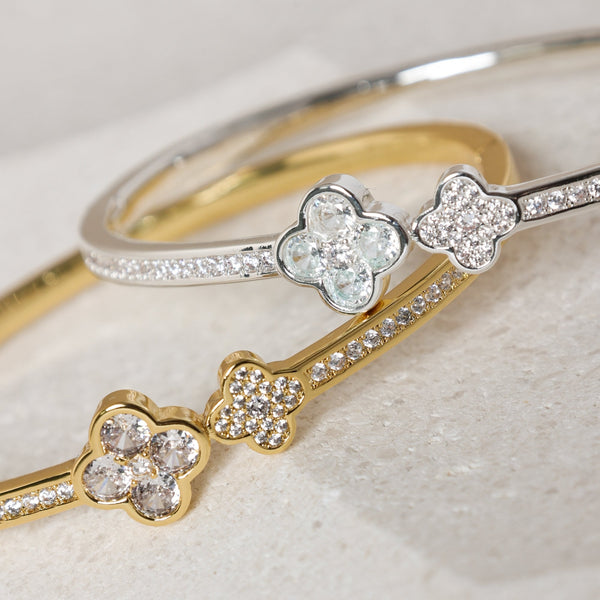 Jon Richard Rhodium Plated and Pave Clover Bangle