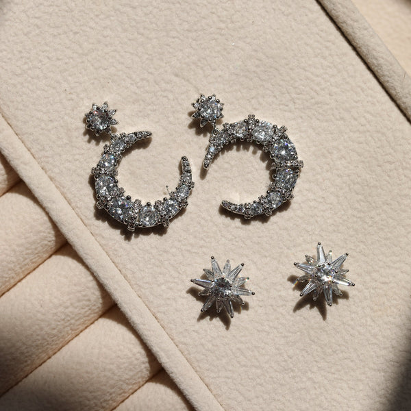 Jon Richard Silver Plated Cubic Zirconia Celestial Star Stud Earrings