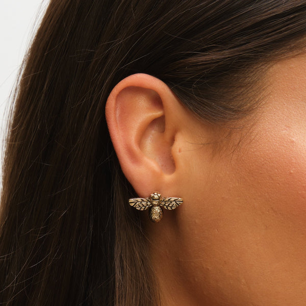 Mood Antique Gold Polished & Red Insect Stud Earrings - Pack of 2