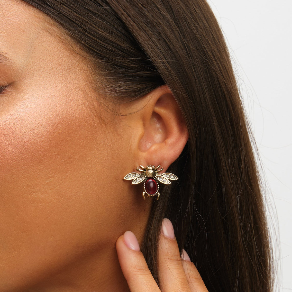 Mood Antique Gold Polished & Red Insect Stud Earrings - Pack of 2