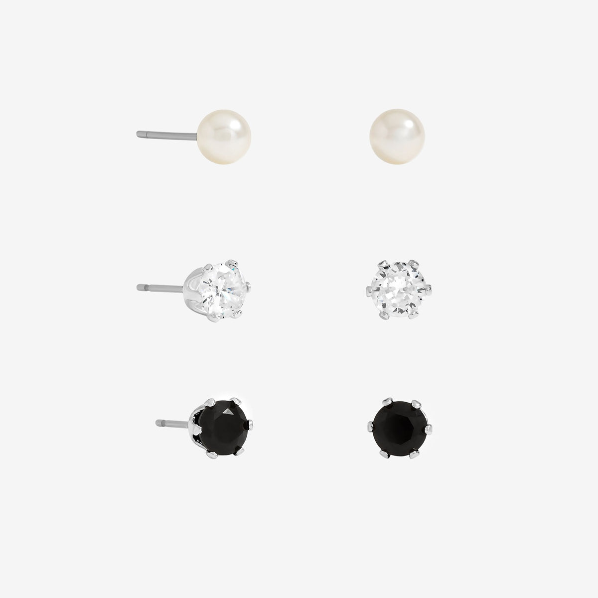 Mood Pearl, Crystal & Jet Stud Earrings - Pack of 3