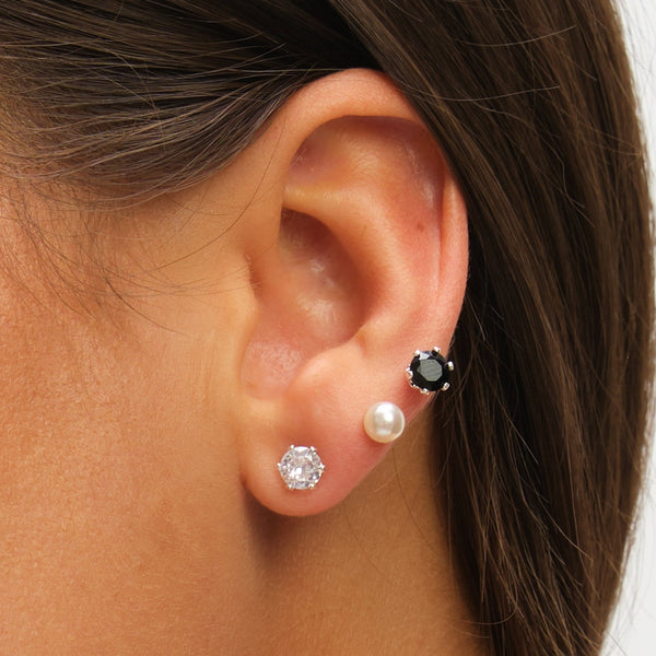Mood Pearl, Crystal & Jet Stud Earrings - Pack of 3
