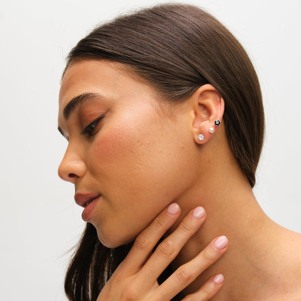 Mood Pearl, Crystal & Jet Stud Earrings - Pack of 3