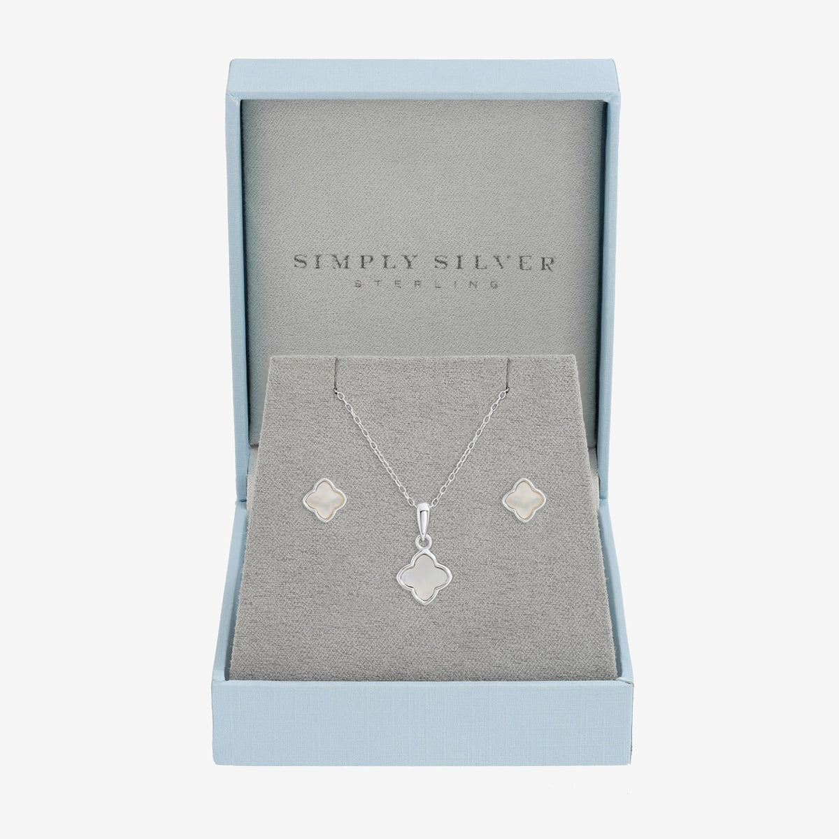Simply Silver Sterling Silver 925 Mother of Pearl Clover Set - Gift Boxed