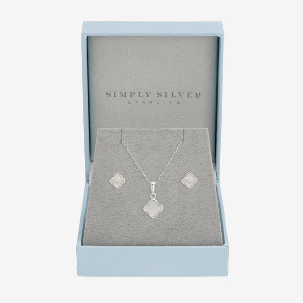 Simply Silver Sterling Silver 925 Mother of Pearl Clover Set - Gift Boxed