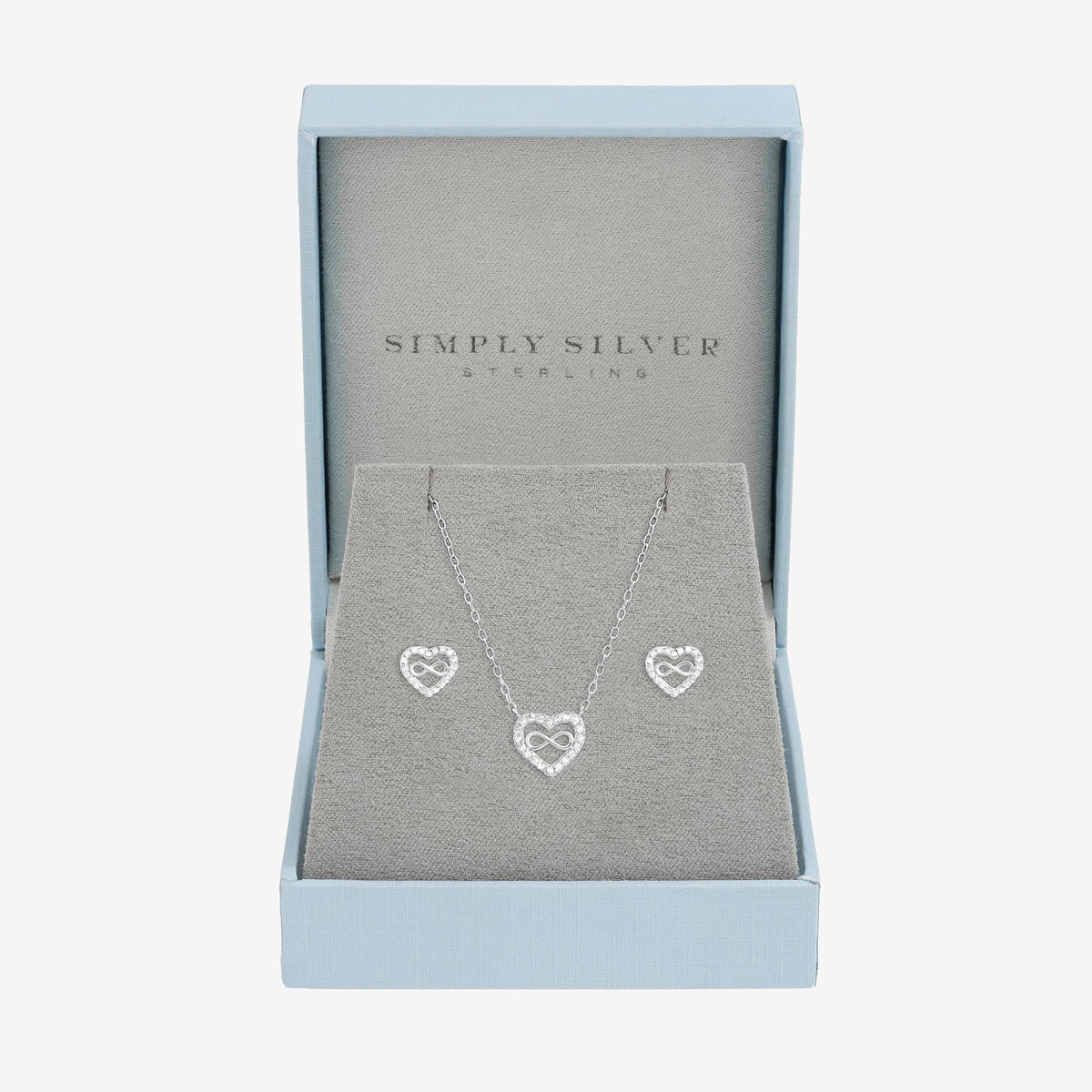 Simply Silver Sterling Silver 925 Pave Heart and Infinity Set - Gift Boxed