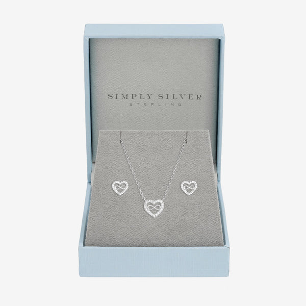 Simply Silver Sterling Silver 925 Pave Heart and Infinity Set - Gift Boxed