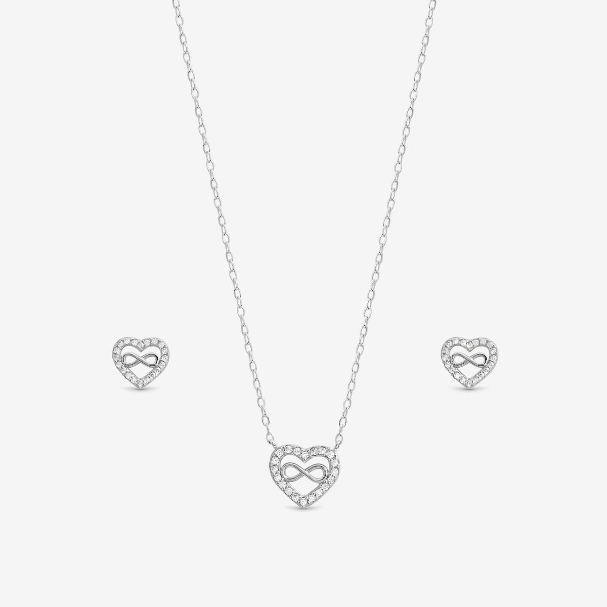 Simply Silver Sterling Silver 925 Pave Heart and Infinity Set - Gift Boxed