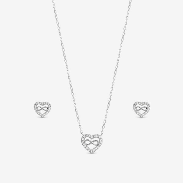Simply Silver Sterling Silver 925 Pave Heart and Infinity Set - Gift Boxed