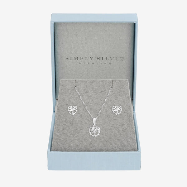 Simply Silver Sterling Silver 925 Polished Tree of Love Set - Gift Boxed