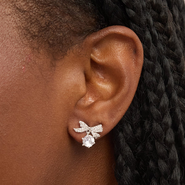 Jon Richard Rhodium Plated and Pave Mini Bow Earrings