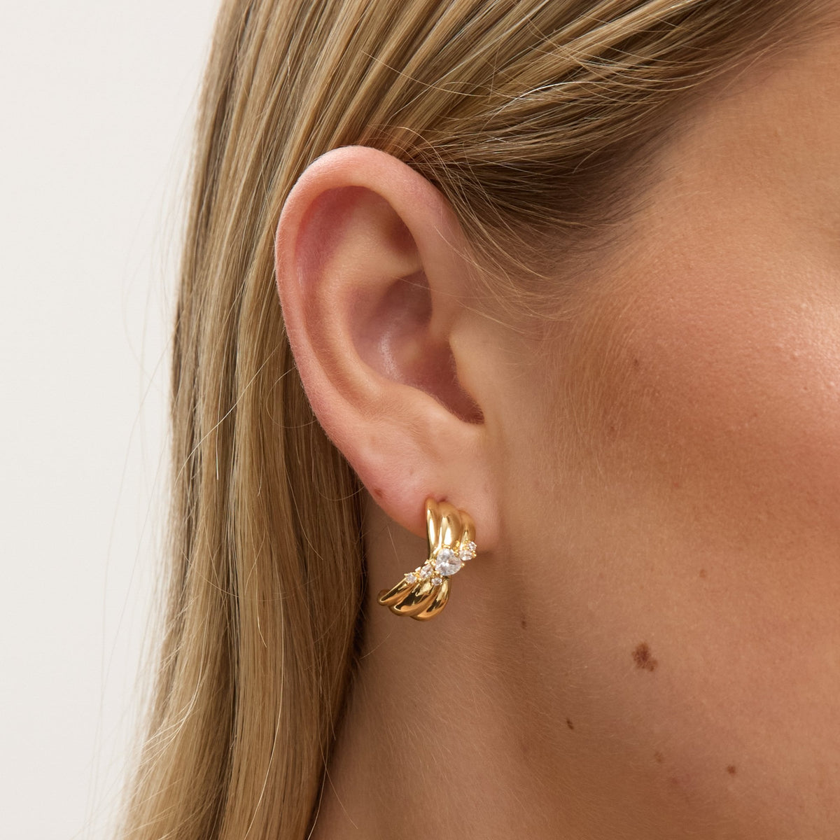 Jon Richard Gold Plated and Crystal Half Hoop Earrings