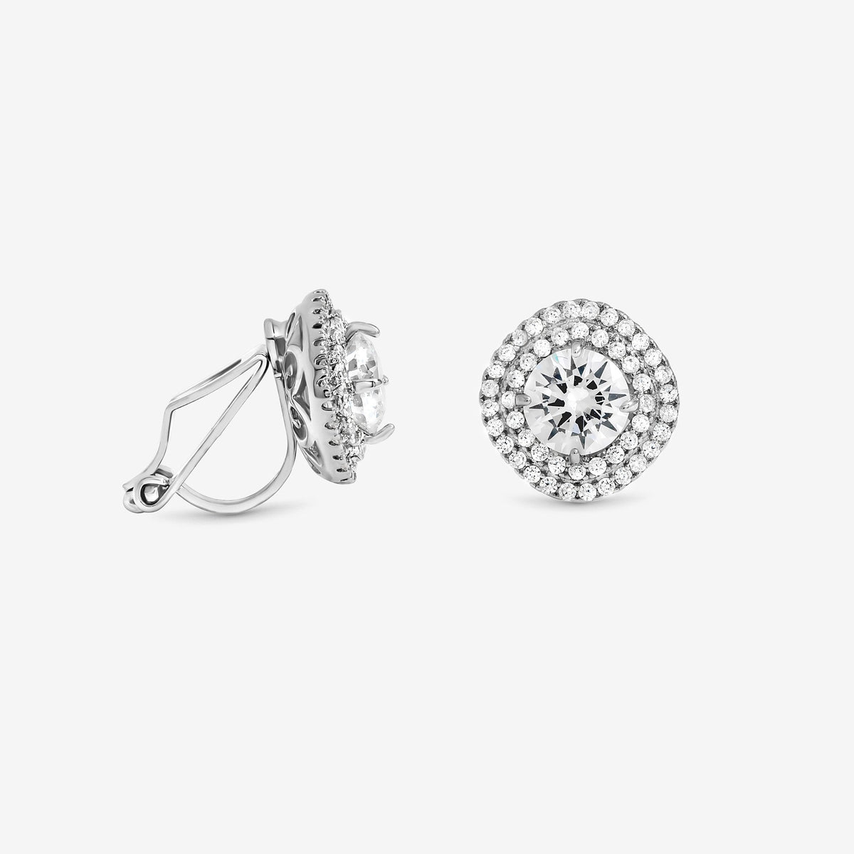 Jon Richard Rhodium Plated Double Halo Crystal Clip Earrings