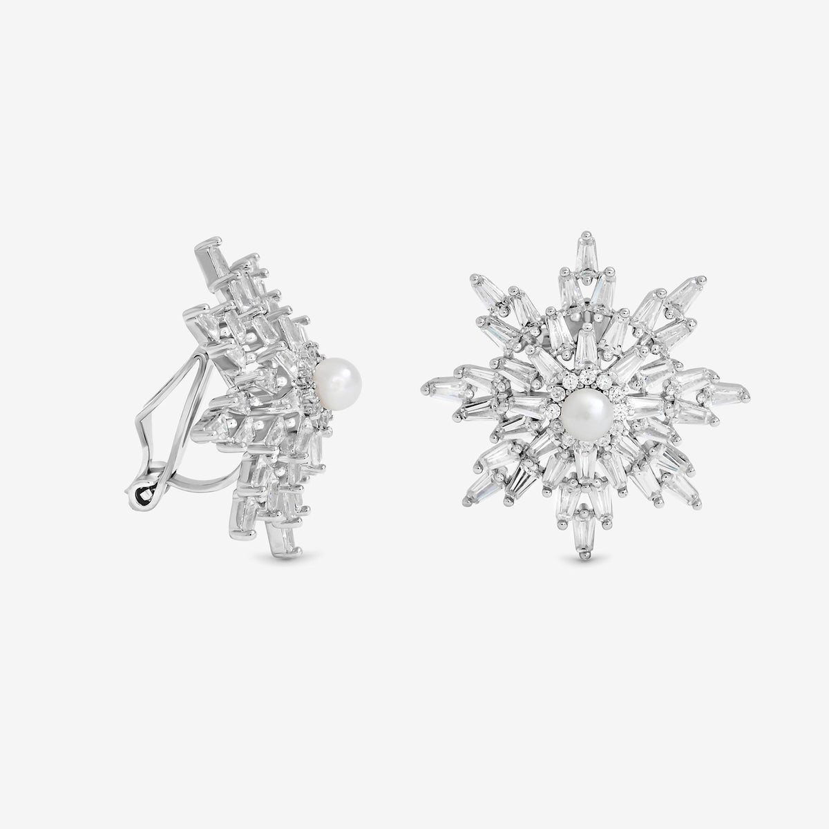 Jon Richard Rhodium Plated Crystal and Pearl Star Clip Earrings