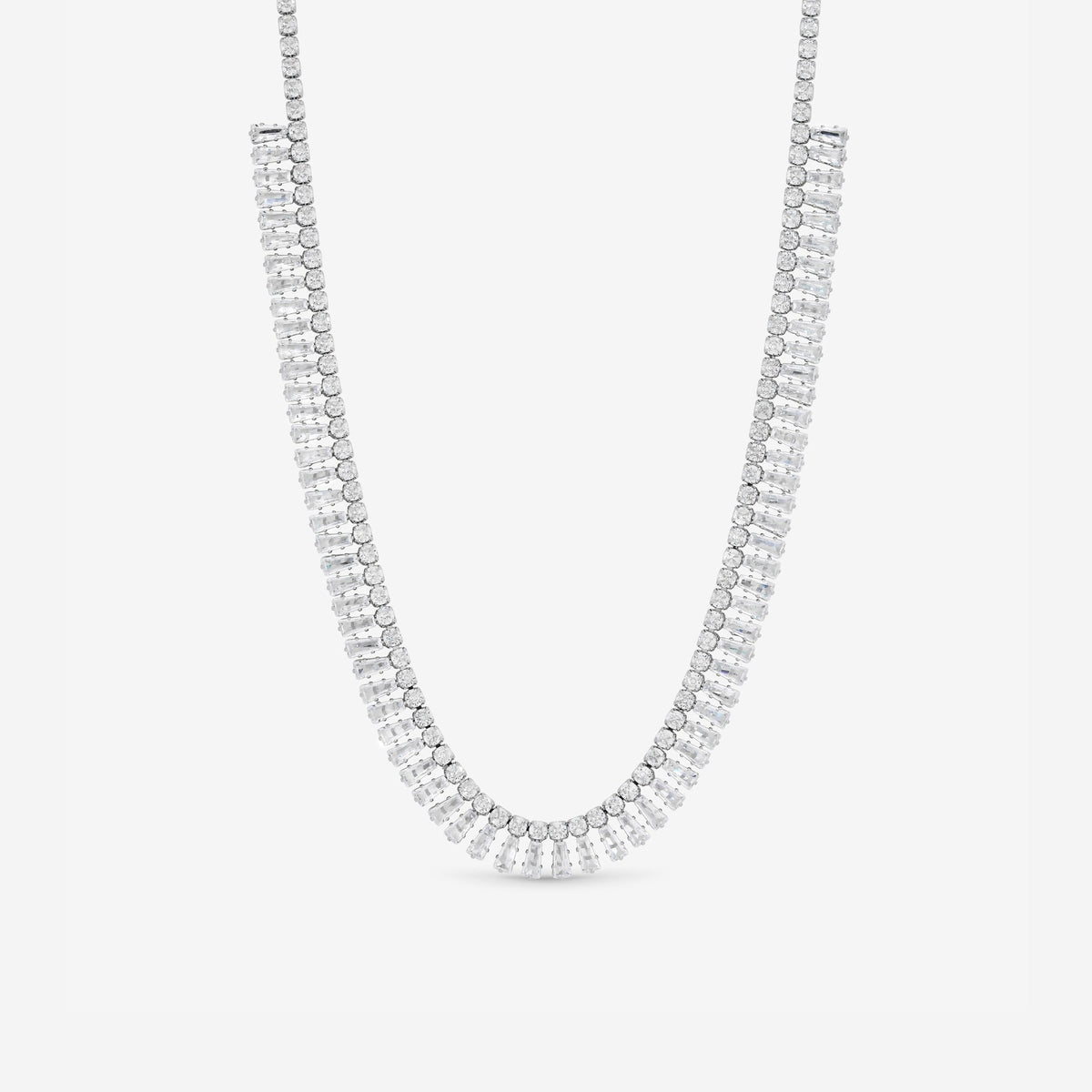 Jon Richard Rhodium Plated and Crystal Double Row Baguette Necklace