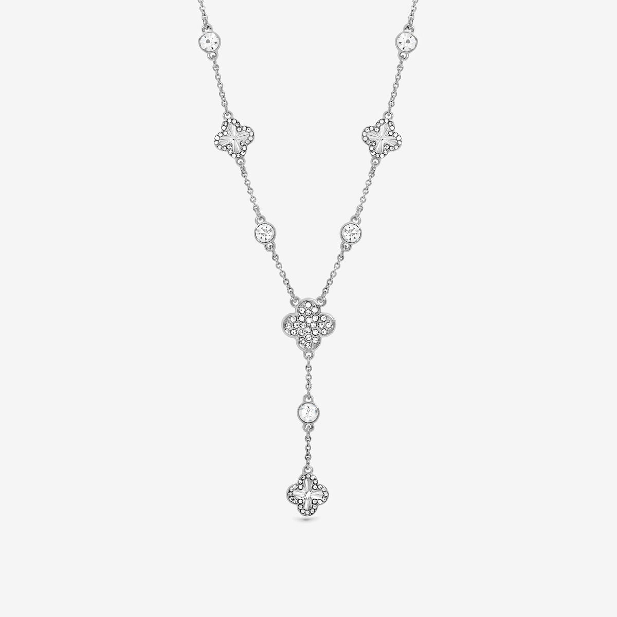 Mood Silver Pave Clover Y Drop Necklace