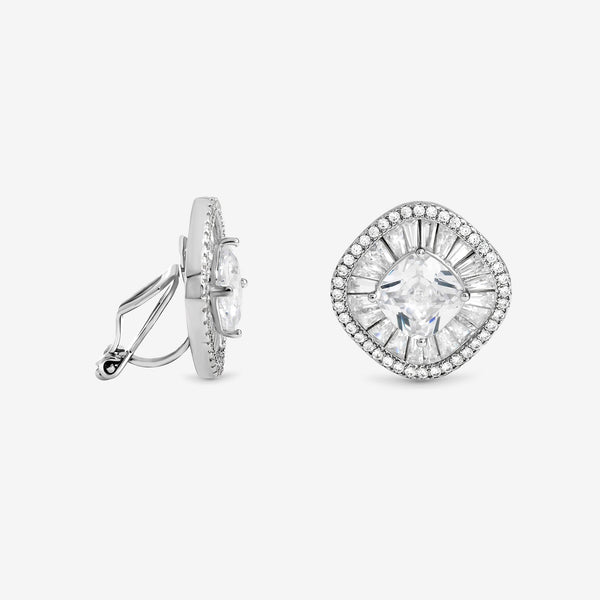 Jon Richard Rhodium Plated Baguette Cubic Zirconia Stud Clip Earrings