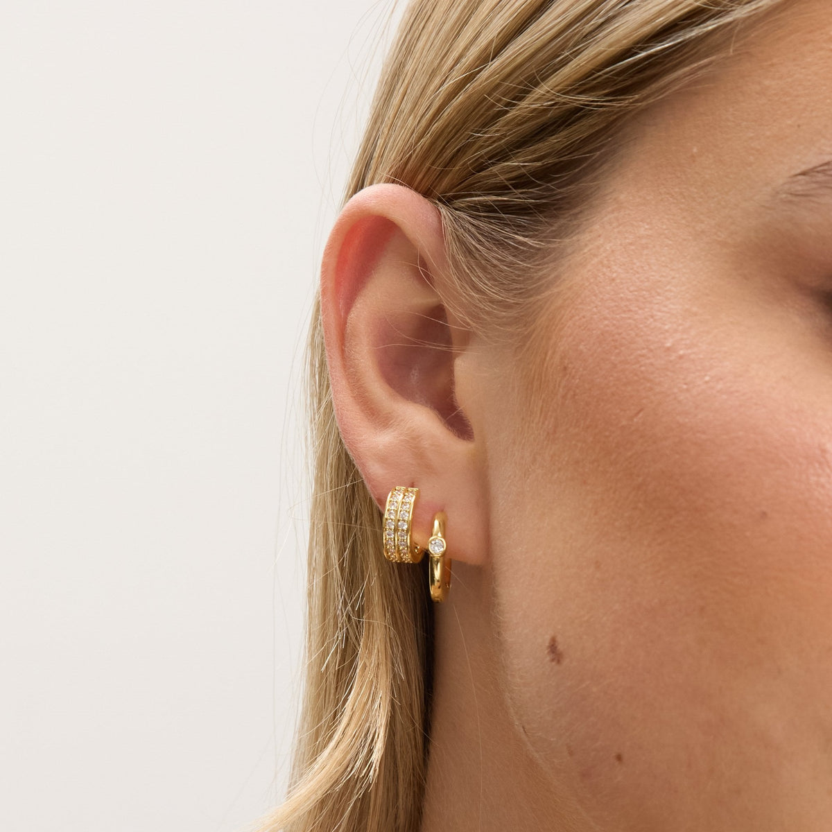 Jon Richard 14ct Gold Plated Polished and Pave Hoops - Pack of 2