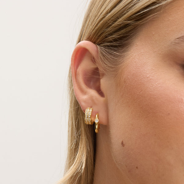 Jon Richard 14ct Gold Plated Polished and Pave Hoops - Pack of 2