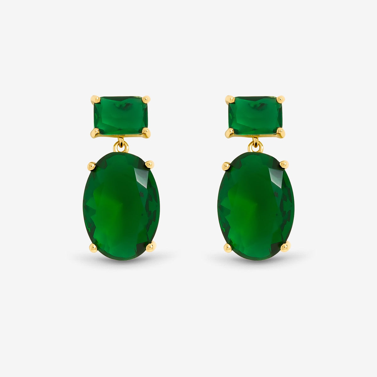 Jon Richard 14ct Gold Plated Crystal and Emerald Drop Earrings