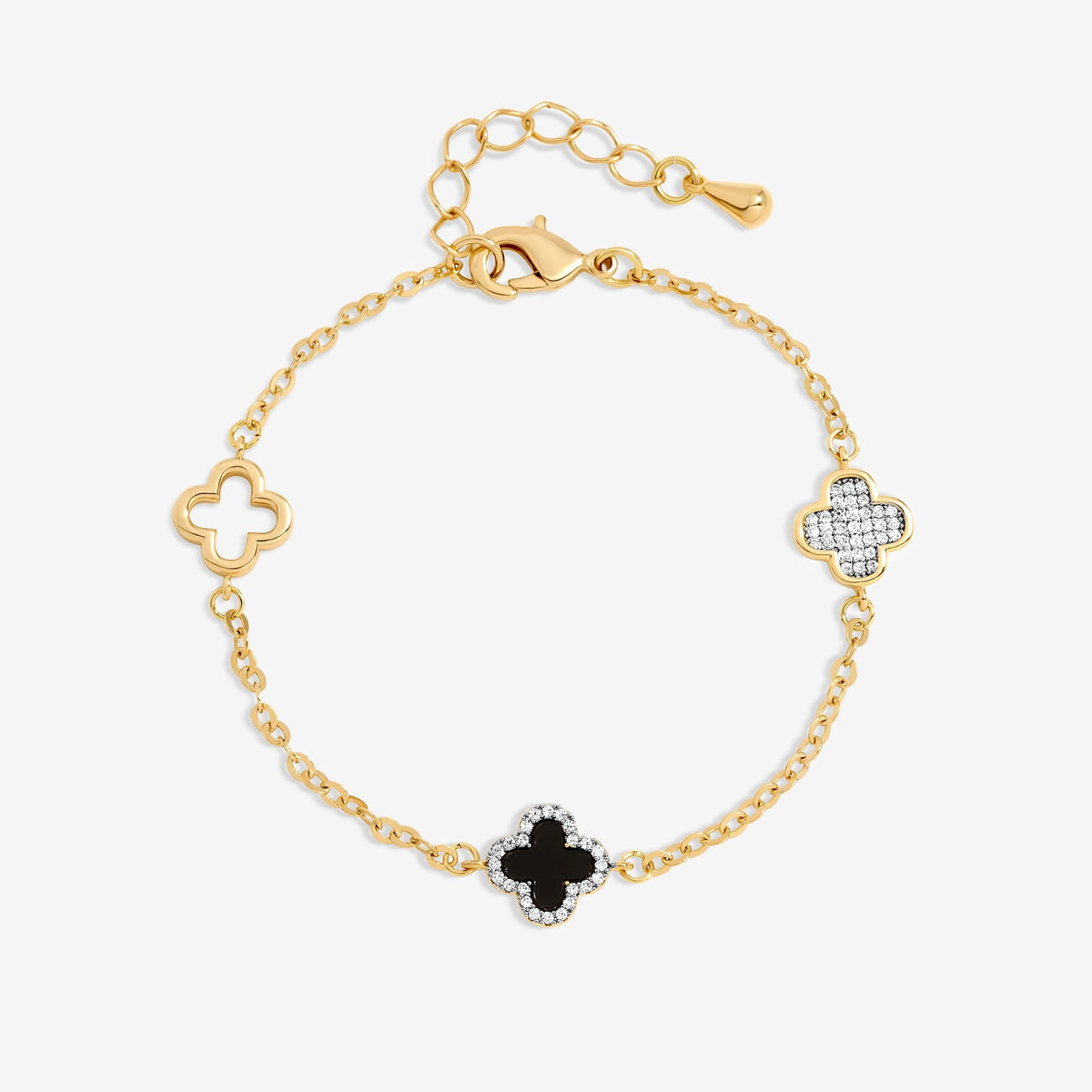 Jon Richard Gold Plated Pave and Jet Clover Bracelet