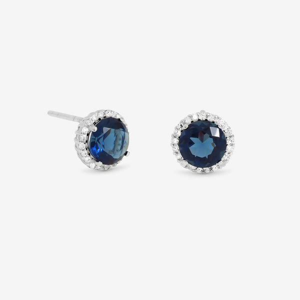 Simply Silver Sterling Silver 925 Cubic Zirconia Sapphire Halo Stud Earrings