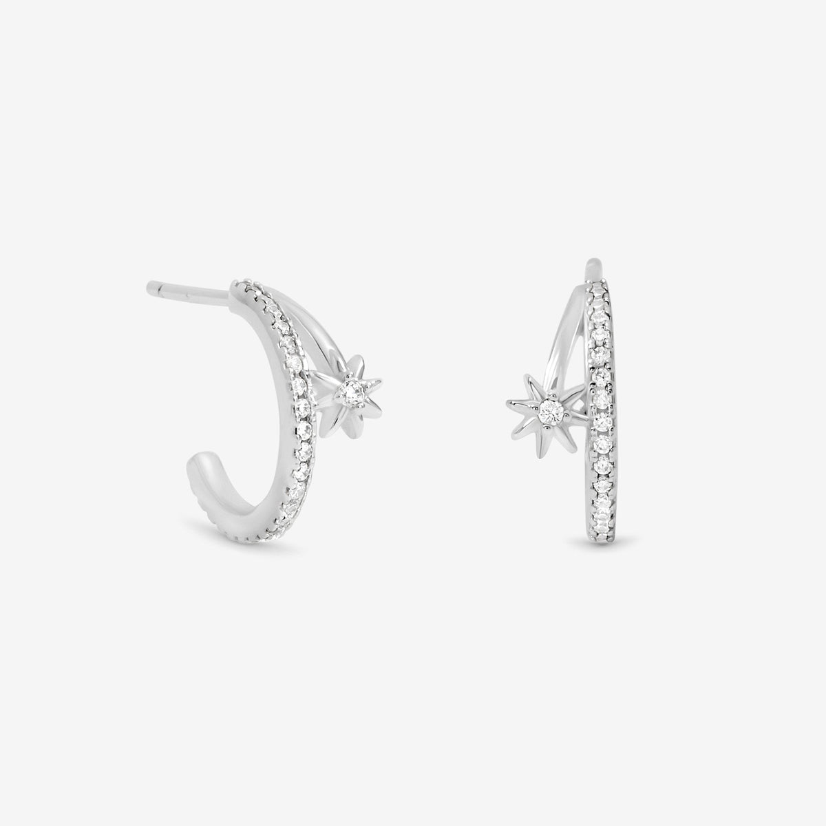 Simply Silver Sterling Silver 925 Cubic Zirconia Double Row Celestial Hoop Earrings