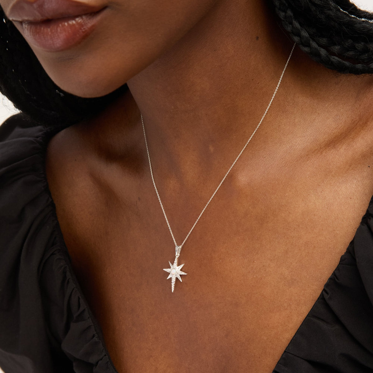 Simply Silver Sterling Silver 925 Cubic Zirconia and Opal Celestial Pendant - Gift Pouch