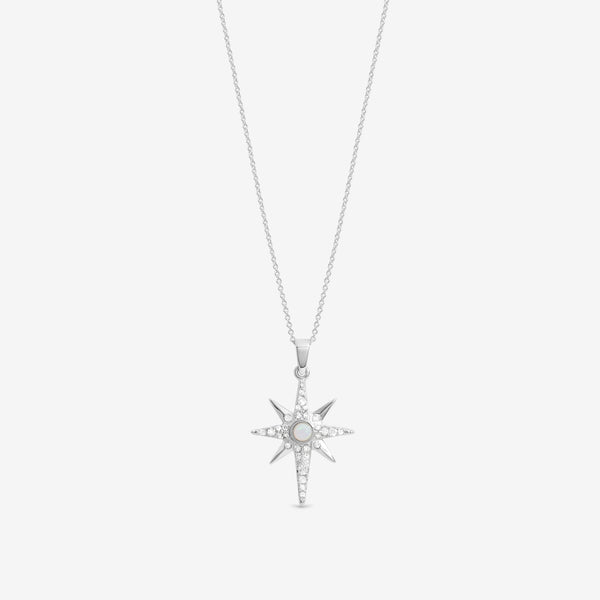 Simply Silver Sterling Silver 925 Cubic Zirconia and Opal Celestial Pendant - Gift Pouch