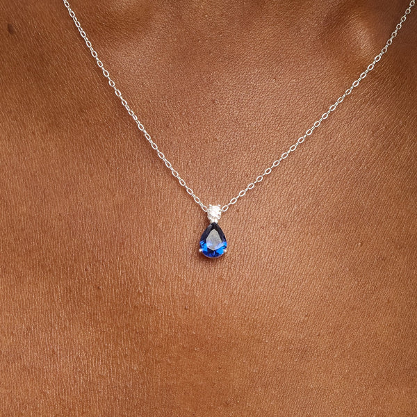 Simply Silver Sterling Silver 925 Cubic Zirconia Sapphire Pendant - Gift Pouch