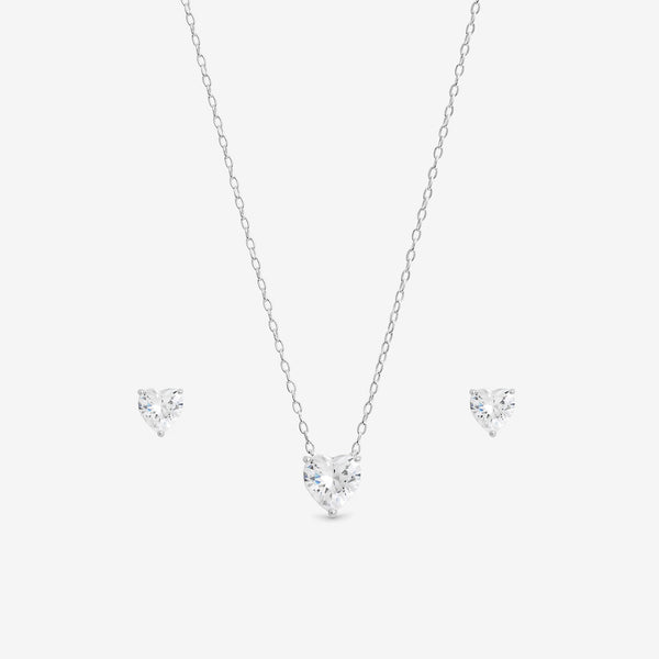 Simply Silver Sterling Silver 925 Cubic Zirconia Bezel Heart Set