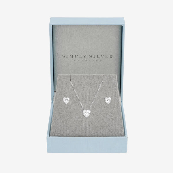 Simply Silver Sterling Silver 925 Cubic Zirconia Bezel Heart Set