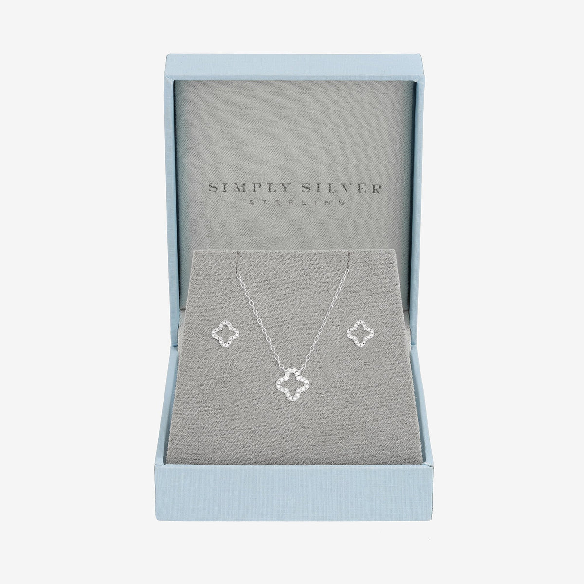 Simply Silver Sterling Silver 925 Cubic Zirconia Pave Open Clover Set - Gift Box