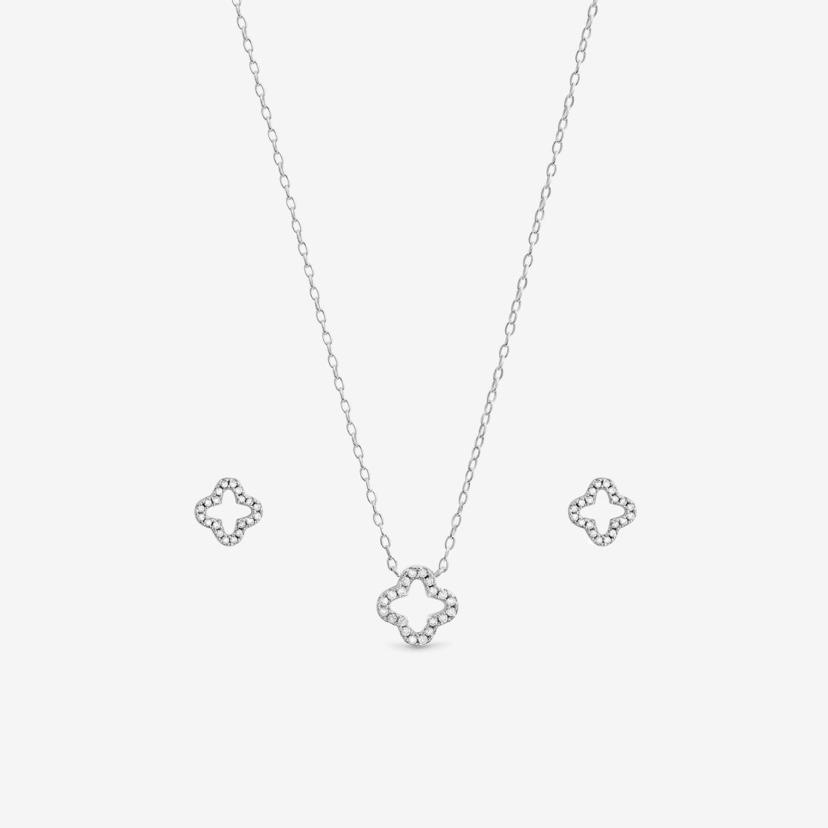 Simply Silver Sterling Silver 925 Cubic Zirconia Pave Open Clover Set - Gift Box