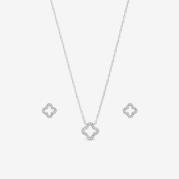 Simply Silver Sterling Silver 925 Cubic Zirconia Pave Open Clover Set - Gift Box
