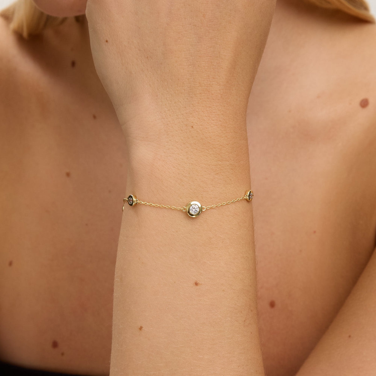 Jon Richard 14ct Gold Plated and Cubic Zirconia Bezel Station Bracelet
